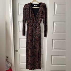 Leopard/Tiger Print Pleated Wrap Maxi Dress